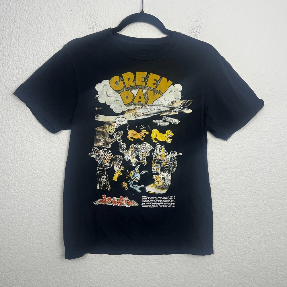 Green Day Dookie T Shirt Mens Black Graphic Print Crew‎ Neck Streetwear Casual S